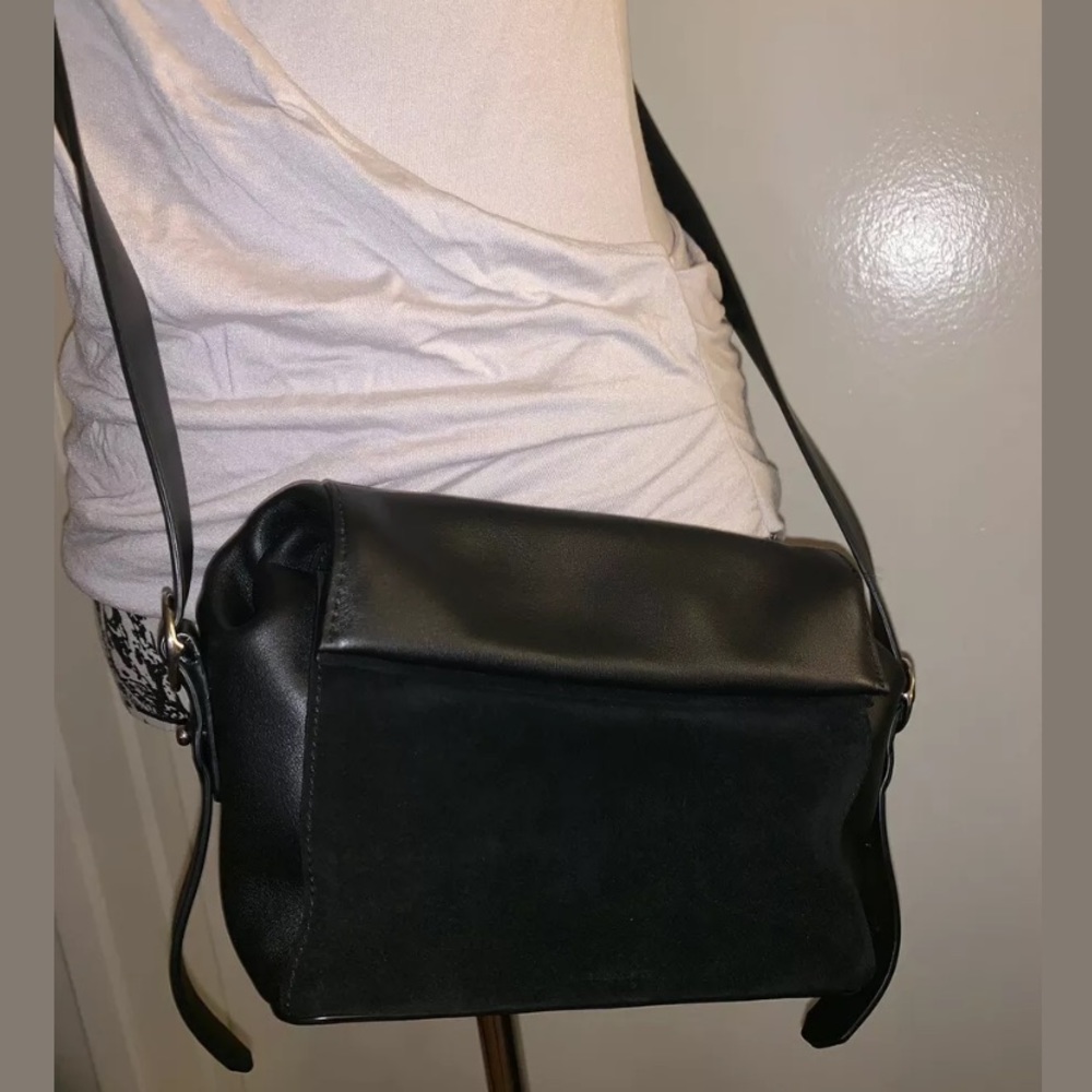 AllSaints Ruffle Calfskin Leather Black Crossbody